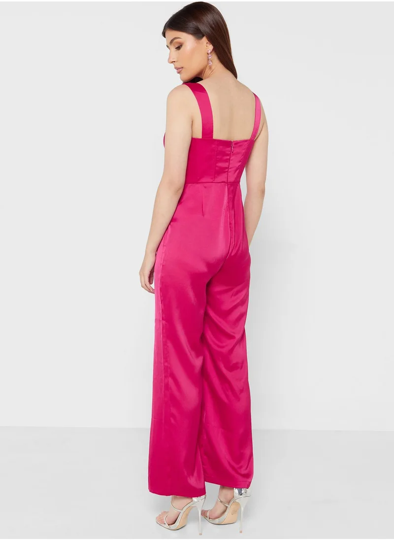 Chi Chi London Petite Ribbed Plunge Neck Jumpsuit