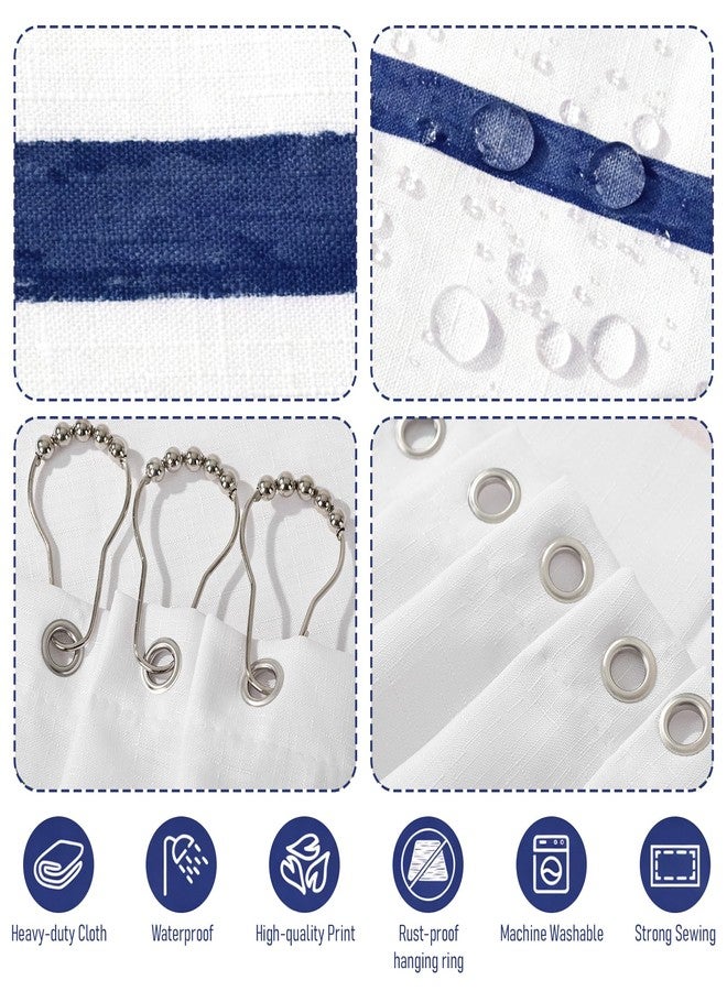 Treory Navy Blue and White Striped Shower Curtain Set with Hooks, Waterproof Polyester Fabric, Printed Hand-Drawn Stripe Design, Coastal Modern Farmhouse Bathroom Decor, 72" x 72" - Image 3