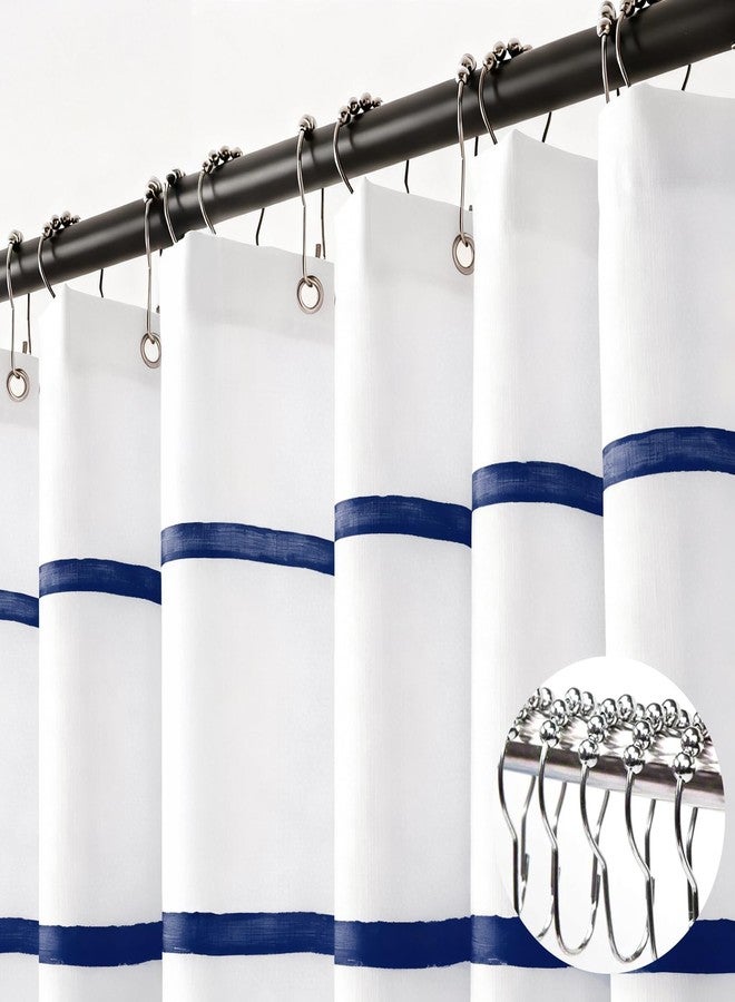 Treory Navy Blue and White Striped Shower Curtain Set with Hooks, Waterproof Polyester Fabric, Printed Hand-Drawn Stripe Design, Coastal Modern Farmhouse Bathroom Decor, 72" x 72" - Image 4