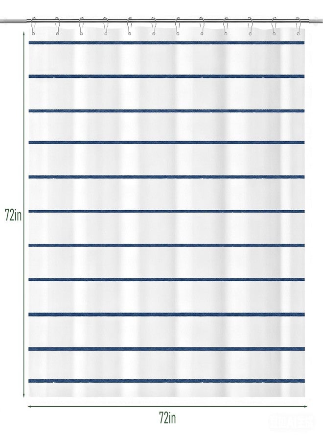 Treory Navy Blue and White Striped Shower Curtain Set with Hooks, Waterproof Polyester Fabric, Printed Hand-Drawn Stripe Design, Coastal Modern Farmhouse Bathroom Decor, 72" x 72" - Image 2