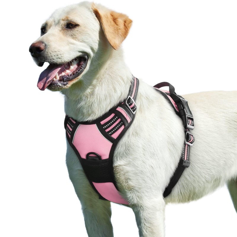 Eagloo Dog Harness for Large Dogs, No Pull Service Vest with Reflective Strips and Control Handle, Adjustable and Comfortable for Walking, No Choke Pet Harness with 2 Metal Rings, Pink, L - Image 1
