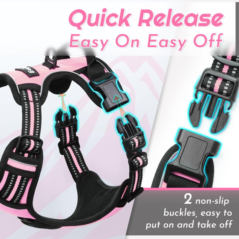 Eagloo Dog Harness for Large Dogs, No Pull Service Vest with Reflective Strips and Control Handle, Adjustable and Comfortable for Walking, No Choke Pet Harness with 2 Metal Rings, Pink, L - Image 5
