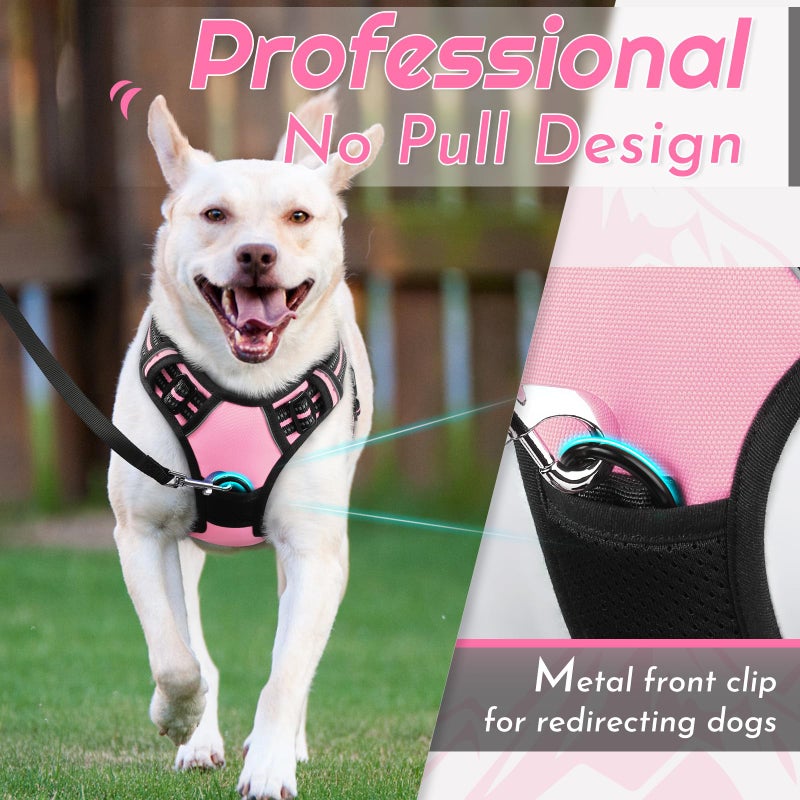 Eagloo Dog Harness for Large Dogs, No Pull Service Vest with Reflective Strips and Control Handle, Adjustable and Comfortable for Walking, No Choke Pet Harness with 2 Metal Rings, Pink, L - Image 2