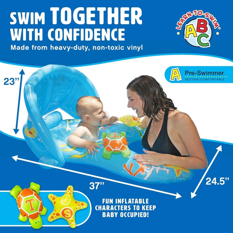 Poolmaster Mommy & Me Baby Pool Float with Sun Shade, Infant and Toddler Swim Float for Ages 8–24 Months, Dual Ring Shared Swim Design with Drop Seat for Comfort and Safety - Image 2