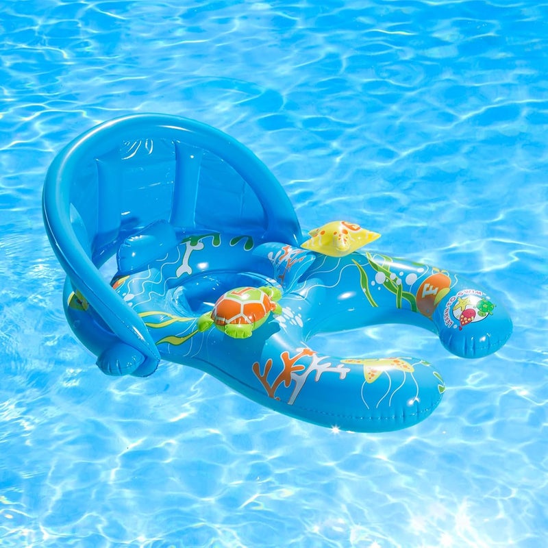 Poolmaster Mommy & Me Baby Pool Float with Sun Shade, Infant and Toddler Swim Float for Ages 8–24 Months, Dual Ring Shared Swim Design with Drop Seat for Comfort and Safety - Image 3