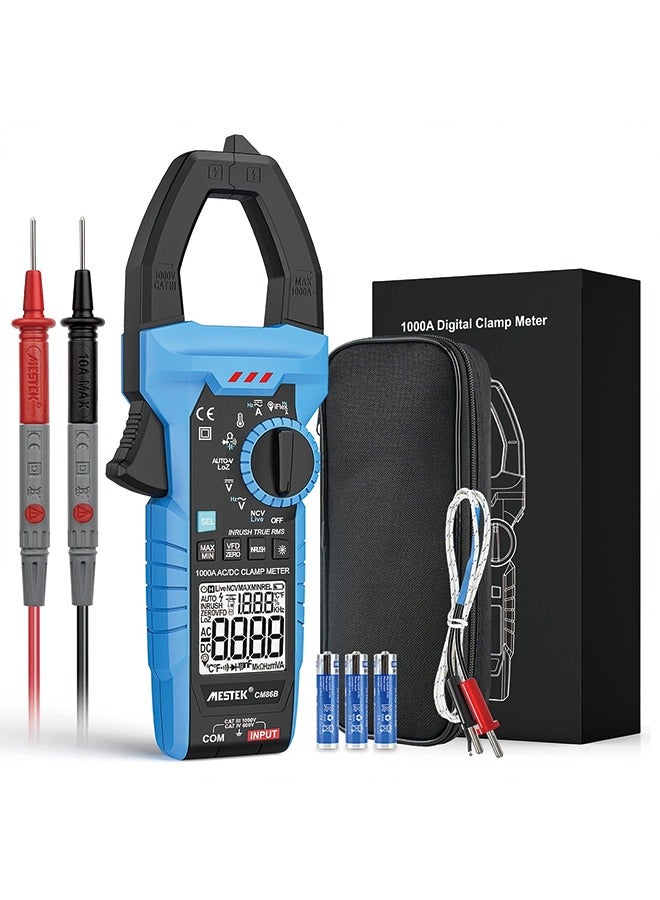 MESTEK Inrush Clamp Meter MESTEK 1000A True RMS AC/DC Current Amp Meter, Multimeter Voltage Tester 6000 Counts, VFD, LOZ Mode, Measures Current Voltage Temperature CapaInrush Clamp Meter MESTEK 1000A True RMS AC/DC Current Amp Meter, Multimeter Voltage Tester 6000 Counts, VFD, LOZ Mode, Measures Current Voltage Temperature Capacitance Resistance Diodes Continuitycitance Resistance Diodes Continuity - Image 1