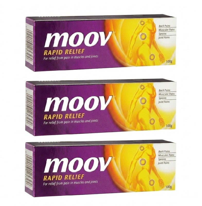 Moov Rapid Relief Pain Relief Cream for Muscle, Joint, Back Pain and Sprains - 100g (Pack of 3)