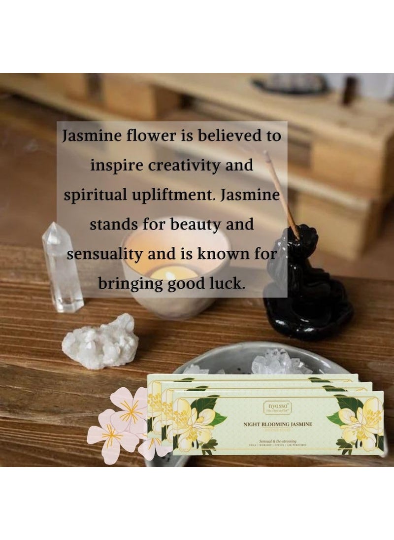 Nyassa NYASSA Night Blooming Jasmine-Premium, Hand Dipped, Highly Scented Indian Incense Sticks | Natural Fragrance for Puja & Meditation | Natural & Handrolled-(30 Sticks)  - Image 2