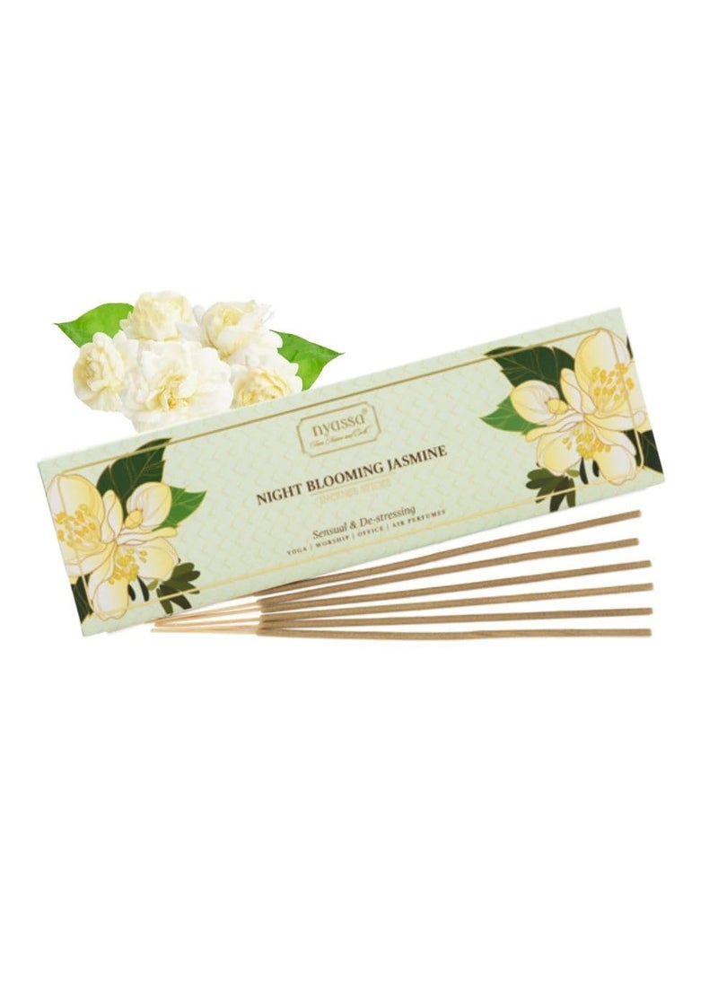 Nyassa NYASSA Night Blooming Jasmine-Premium, Hand Dipped, Highly Scented Indian Incense Sticks | Natural Fragrance for Puja & Meditation | Natural & Handrolled-(30 Sticks)  - Image 1