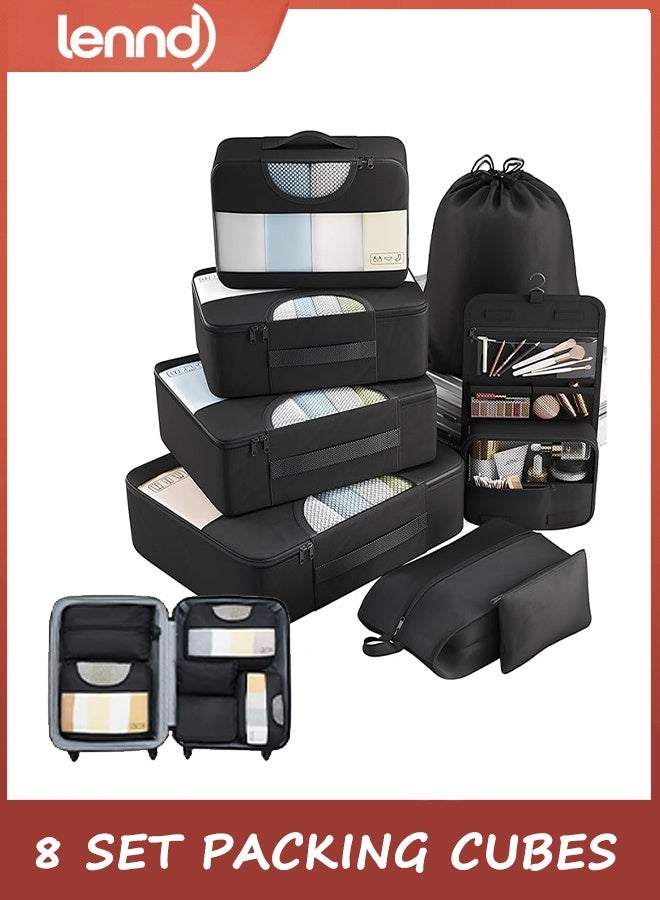 Lennd 8 Set Packing Cubes for Travel Essentials, Suitcase Organizer Bags in 4 Sizes, Carry-On Luggage Accessories with Large Laundry & Toiletry Bag, Must-Have for Airplane, Road Trip & Camping - Image 1