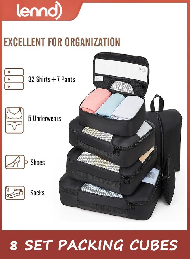 Lennd 8 Set Packing Cubes for Travel Essentials, Suitcase Organizer Bags in 4 Sizes, Carry-On Luggage Accessories with Large Laundry & Toiletry Bag, Must-Have for Airplane, Road Trip & Camping - Image 3