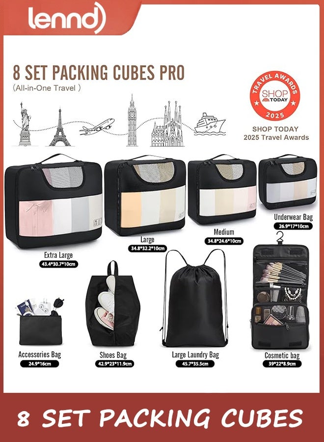 Lennd 8 Set Packing Cubes for Travel Essentials, Suitcase Organizer Bags in 4 Sizes, Carry-On Luggage Accessories with Large Laundry & Toiletry Bag, Must-Have for Airplane, Road Trip & Camping - Image 4