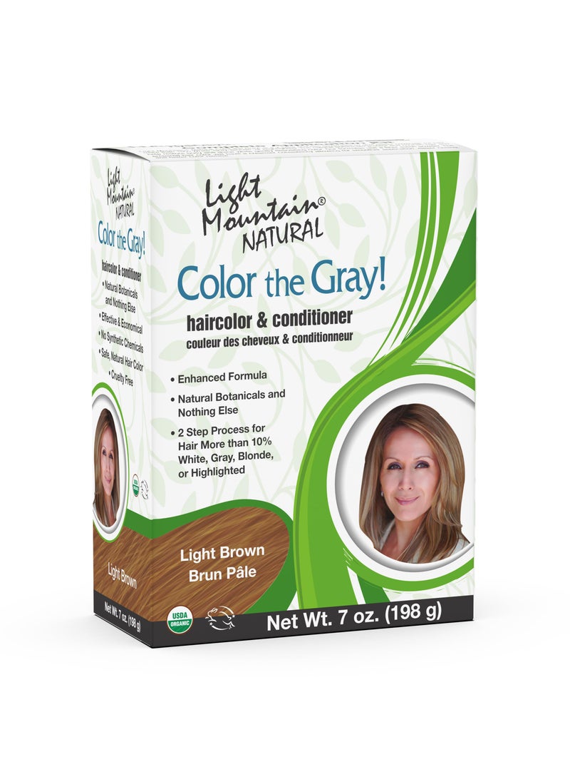 Light Mountain Light Mountain Henna Hair Color & Conditioner, Color the Gray - Light Brown Hair Dye for Men/Women, 2-Step Chemical-Free, Semi-Permanent Hair Color for White, Gray, and Blonde Hair, 7 Oz 