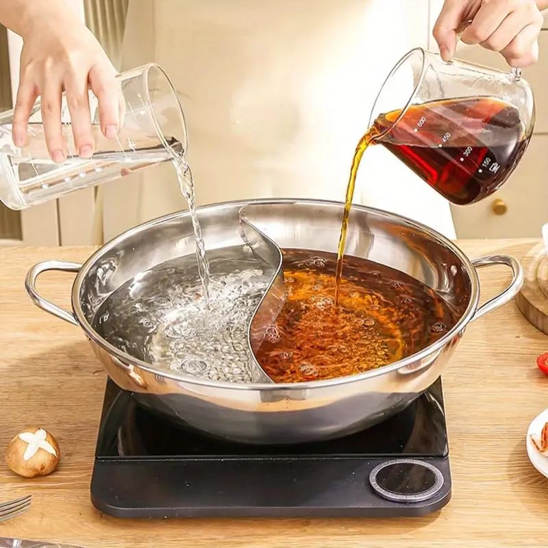 Delavala 304 Stainless Steel Hot Pot with Divider Pot with Glass Lid Food Grade Steel Hot Pot with Divider and Glass Lid Perfect for Shabu Shabu MultiPurpose Steel Cooking Pot - Image 2