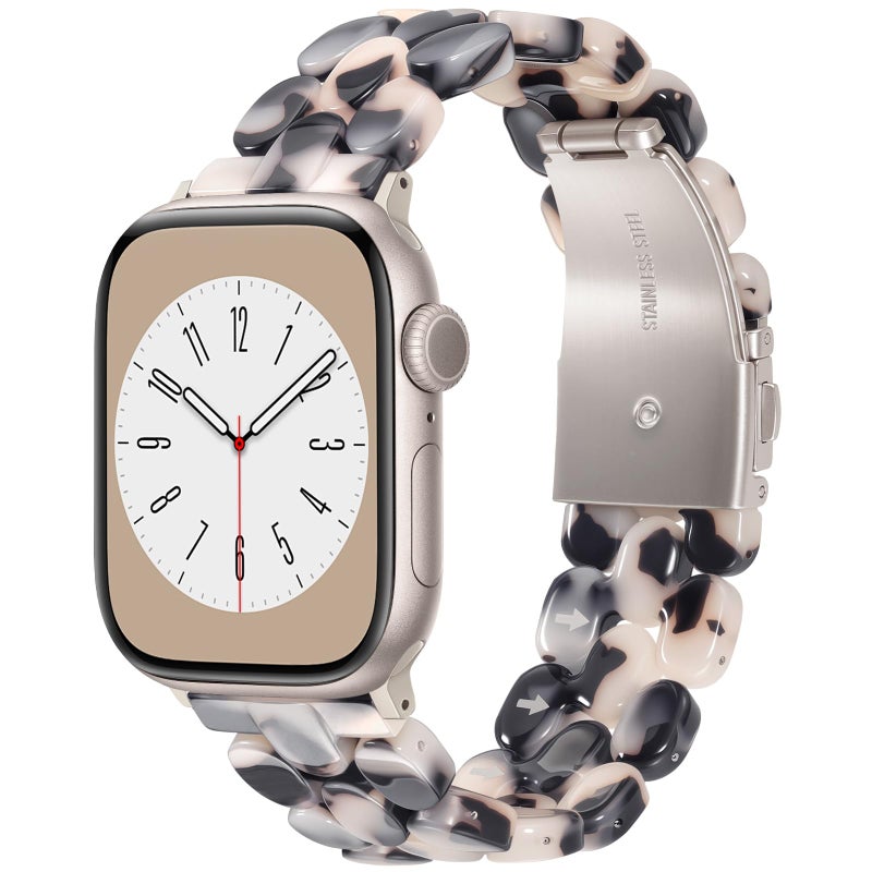 V-MORO Compatible with Apple Watch Band 40mm/41mm/42mm/38mm Women Resin Strap Fashion Dressy Fancy Bracelet lightweight Cute Wristband for iWatch Bands Series 11 10 9 8 7 6 5 4 3 2 1 SE(Black Floral) - Image 1