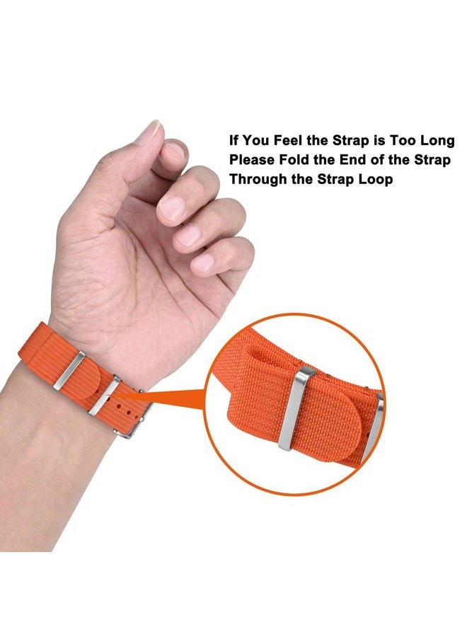Nylon Watch Band 20mm, One-Piece Waterproof Military Watch Straps with Heavy Silver Buckle (Orange)