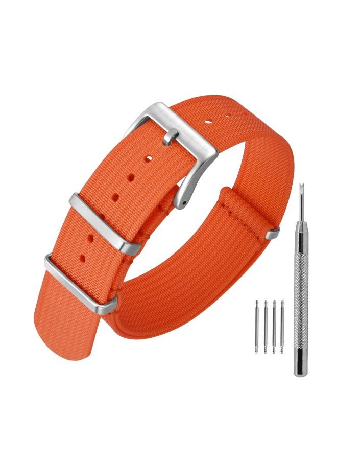 ANNEFIT Nylon Watch Band 20mm, One-Piece Waterproof Military Watch Straps with Heavy Silver Buckle (Orange)  - Image 1