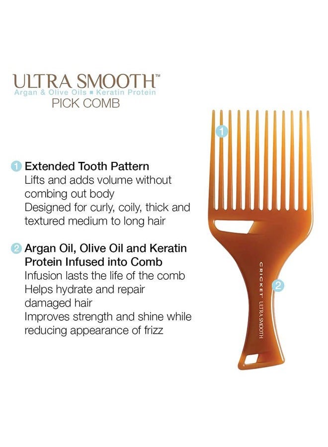 Cricket Ultra Smooth Hair Pick Comb for Volumizing, Detangling, and Reducing Frizz - Enriched with Argan, Olive Oil, and Keratin Infused, Ideal for Curly, Thick, and Long Hair - Image 3