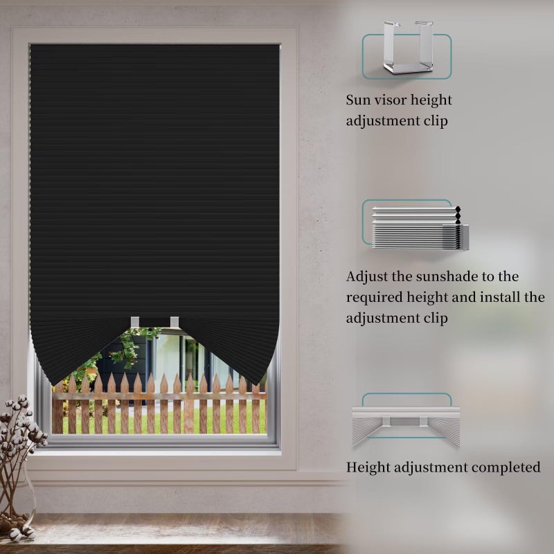 Myshade Arch Window Shades Half Circle Blackout Cellular Shades Cordless No Drill Blinds for Windows Half Moon Honeycomb Fabric No Tools Room Darkening Shades Easy Install (1PCS Black 24" W X 12" H) - Image 4