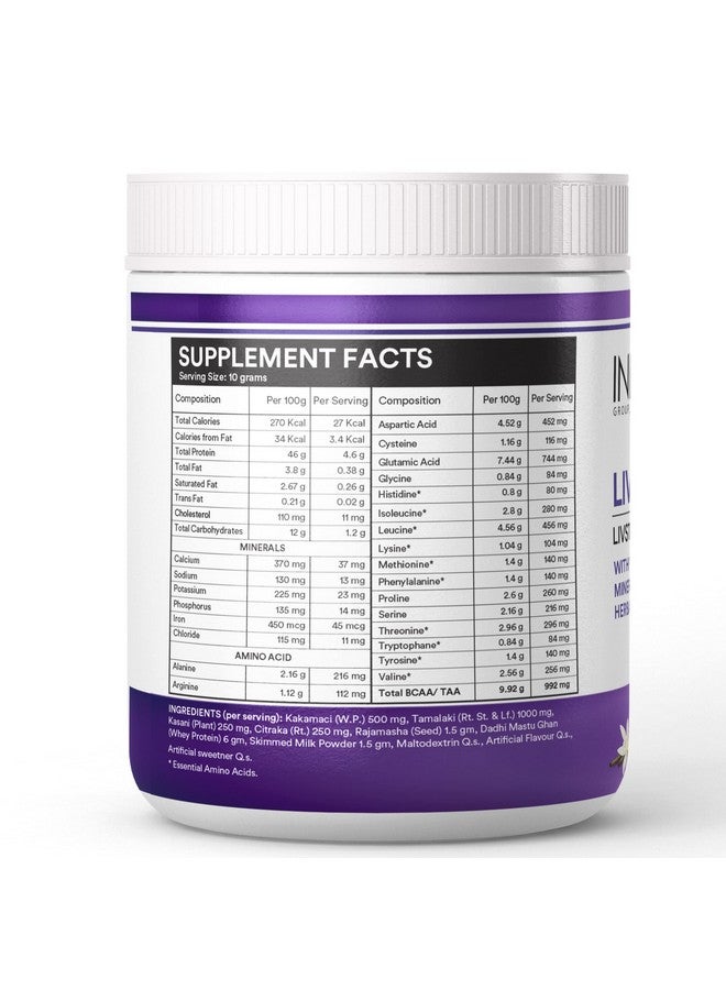 INLIFE Livstan Liver Support Supplement | Whey Protein Powder with Ayurvedic Herbs - Kakamachi, Tamalaki, Kasani, Citraka, Rajamasha - 300g (Vanilla) - Image 3