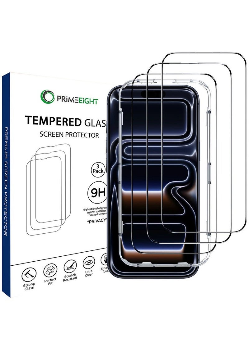 PRIMEEIGHT [3 PACK] iPhone 17 Pro Max Screen Protector 6.9 Inch Display Ultra Thin 9H Hardness Tempered Glass Easy to Install HD Screen - Image 1