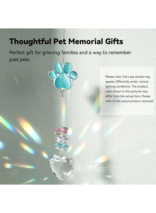 AMETHUARTZ Pet Memorial Suncatcher - Dog Memorial Gifts, Pet Loss Sympathy, Thoughtful Dogs and Cats Bereavement Remembrance Gifts, Natural Cat's Eye Paw Crystal Suncatcher(Peacock Blue) - Image 5