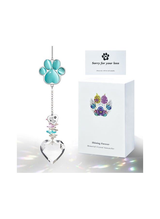 AMETHUARTZ Pet Memorial Suncatcher - Dog Memorial Gifts, Pet Loss Sympathy, Thoughtful Dogs and Cats Bereavement Remembrance Gifts, Natural Cat's Eye Paw Crystal Suncatcher(Peacock Blue) - Image 1