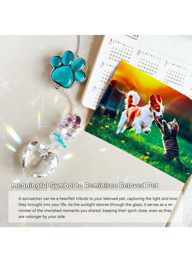 AMETHUARTZ Pet Memorial Suncatcher - Dog Memorial Gifts, Pet Loss Sympathy, Thoughtful Dogs and Cats Bereavement Remembrance Gifts, Natural Cat's Eye Paw Crystal Suncatcher(Peacock Blue) - Image 3