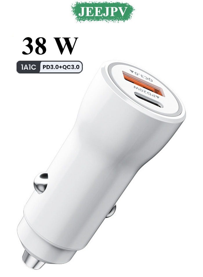 JEEJPV Car Charger for iPhone 16 15, 38W Car Charger USB C Fast Charge, [PD20W + QC 18W ] Fast Charging Type C Car Charger for iPhone 16 15 Pro Max Plus (White)  - Image 1