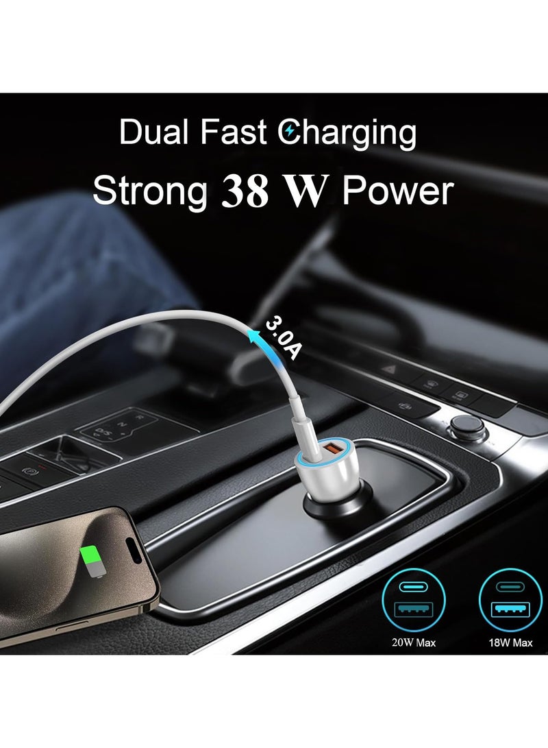 JEEJPV Car Charger for iPhone 16 15, 38W Car Charger USB C Fast Charge, [PD20W + QC 18W ] Fast Charging Type C Car Charger for iPhone 16 15 Pro Max Plus (White)  - Image 2