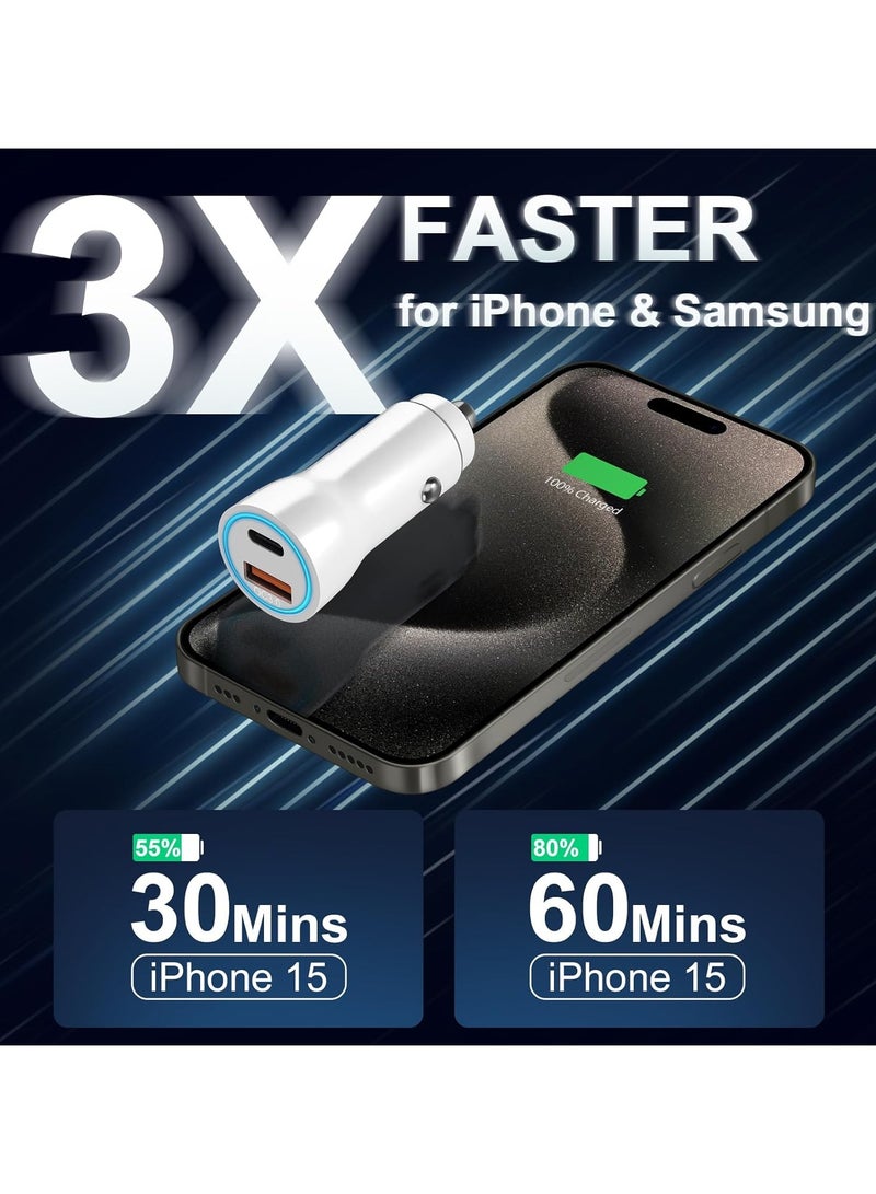 JEEJPV Car Charger for iPhone 16 15, 38W Car Charger USB C Fast Charge, [PD20W + QC 18W ] Fast Charging Type C Car Charger for iPhone 16 15 Pro Max Plus (White)  - Image 3