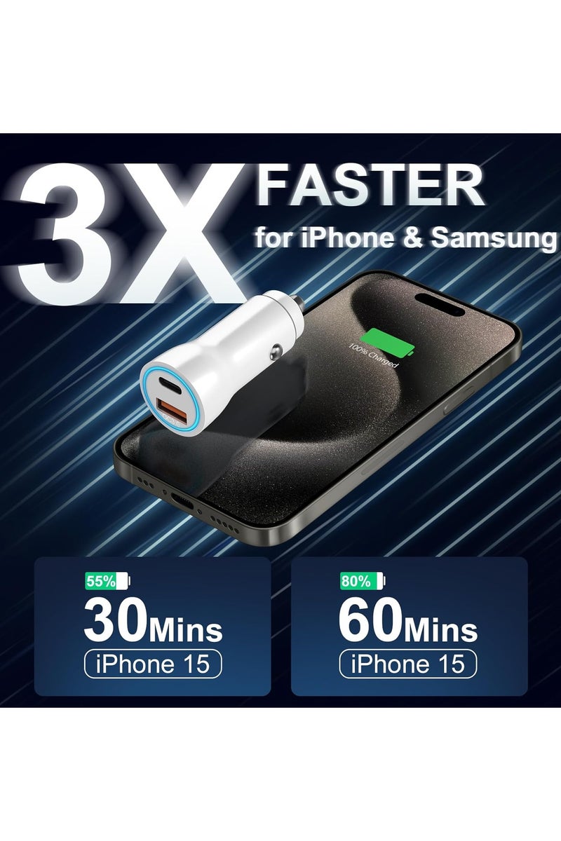 JEEJPV Car Charger for iPhone 16 15, 38W Car Charger USB C Fast Charge, [PD20W + QC 18W ] Fast Charging Type C Car Charger for iPhone 16 15 Pro Max Plus (White) - Image 4