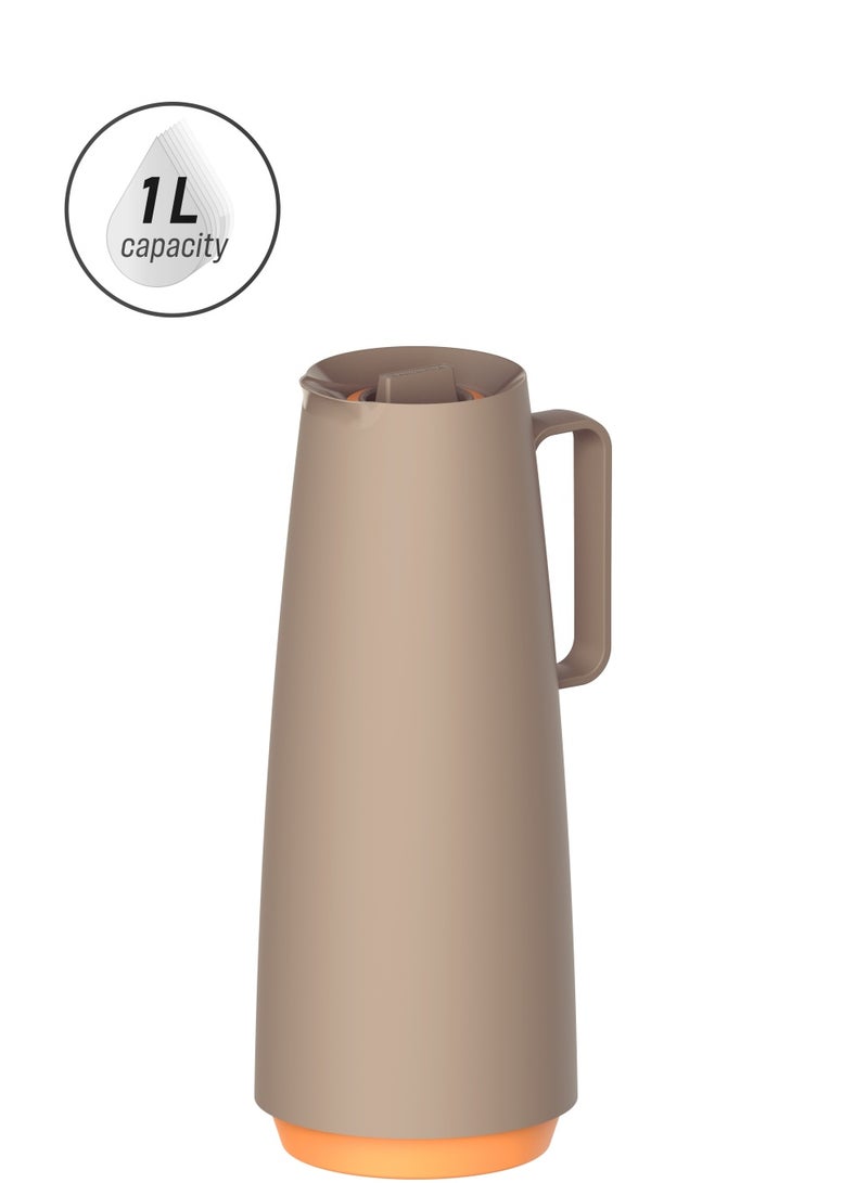 TRAMONTINA Since 1911,Made in Brazil- Exata Beige Plastic Thermal Flask with 1 Liter Glass Liner  - Image 1