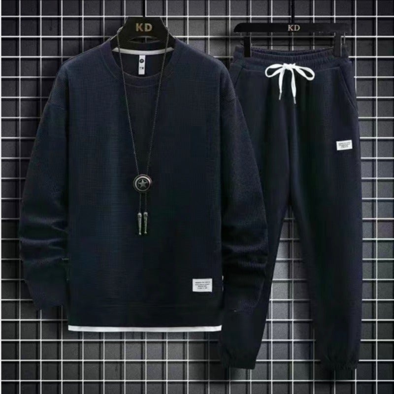 Loose Long Sleeve round Neck Sweatshirt Set Sporty Casual Pure Color Autumn Winter Fashion Hong Kong Style Knitted Polyester Set khakis]  - Image 4
