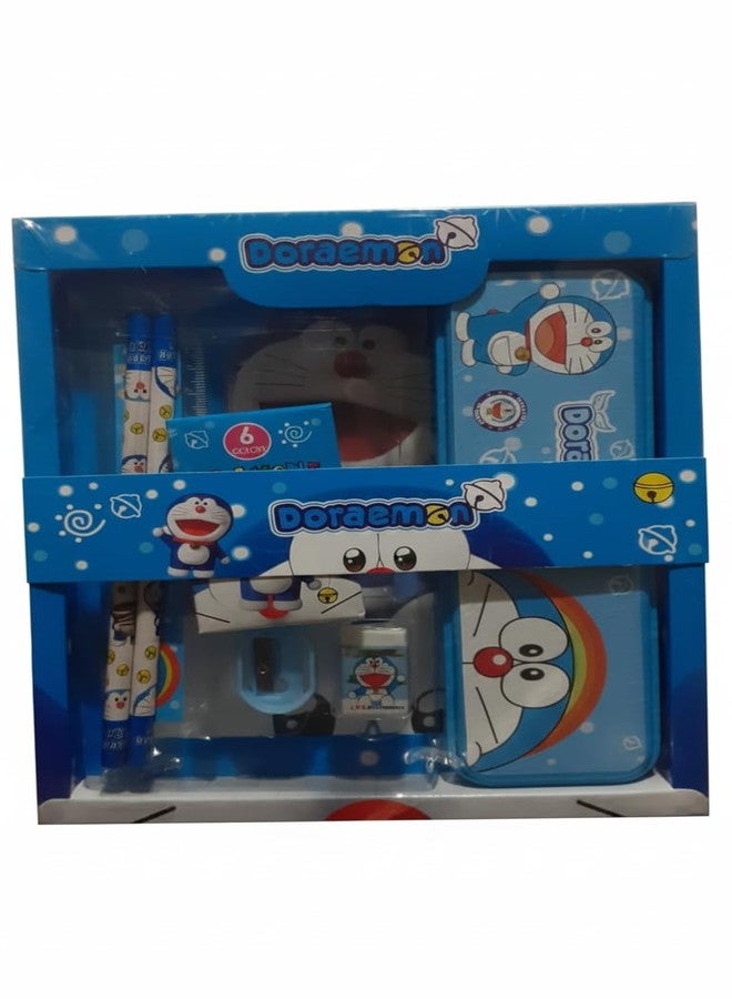 BELLABOTA Doremon Stationary Kit with 1 Pencil Box Case 2 Pencils 6 Crayon Colors 2 Space Gel Pen 1 Ruler Scale Eraser Sharpener Kit for Kids (Character As Per Available) - Image 1