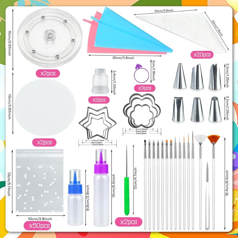 TOSPARTY 112 PCS Cookie Decorating Kit Supplies Including Acrylic Turntable Brushes Scribe Needle Bags Icing Bottle for Cookie Cupcake Cake Decoration - Image 2