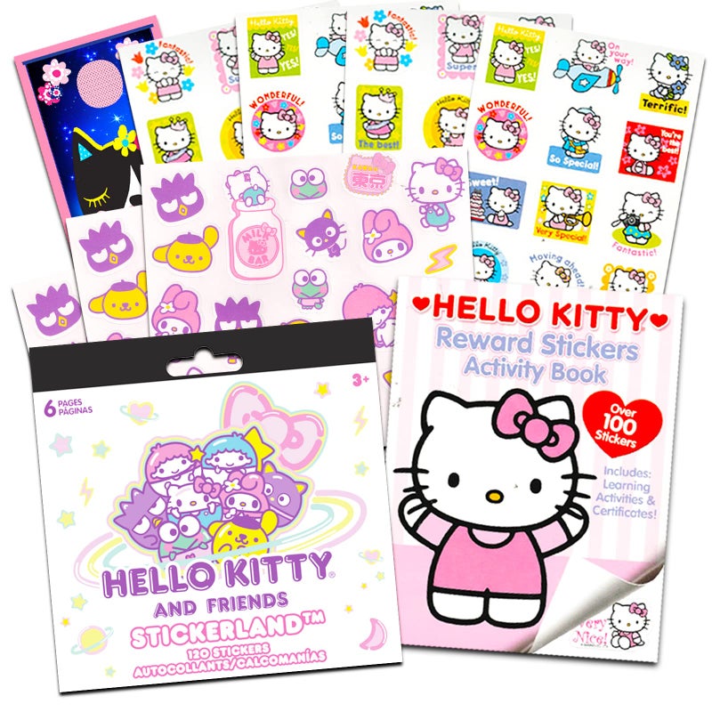 Hello Sanrio Kitty Sticker Books for Kids, Adults Super Set ~ 3 Pc Bundle with Over 200 Hello Kitty Stickers and More (10 Sticker Sheets Hello Kitty Party Favors) - Image 1
