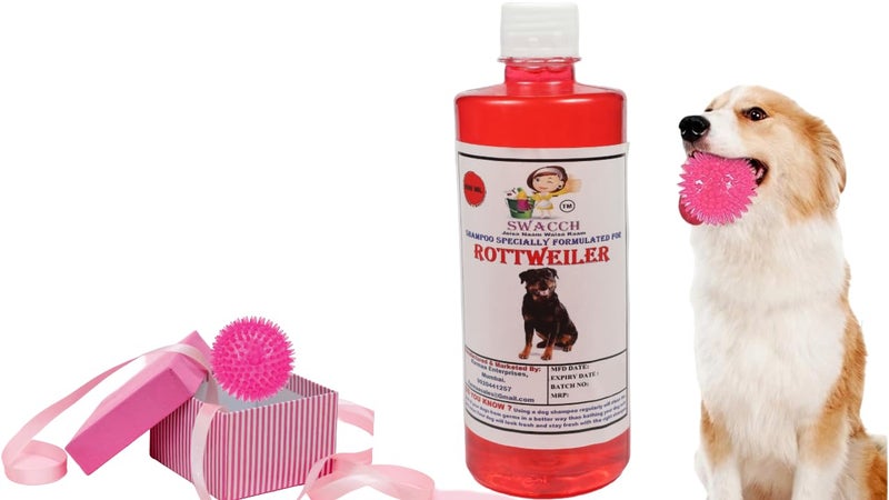 swacch Shampoo | Puppy Safe Shampoo | PH Balanced | Ditch to Itch for Rottweiler Dog Shampoo 500ml (Strawberry) + Spike Ball Chew Toy Combo Pack - Image 1