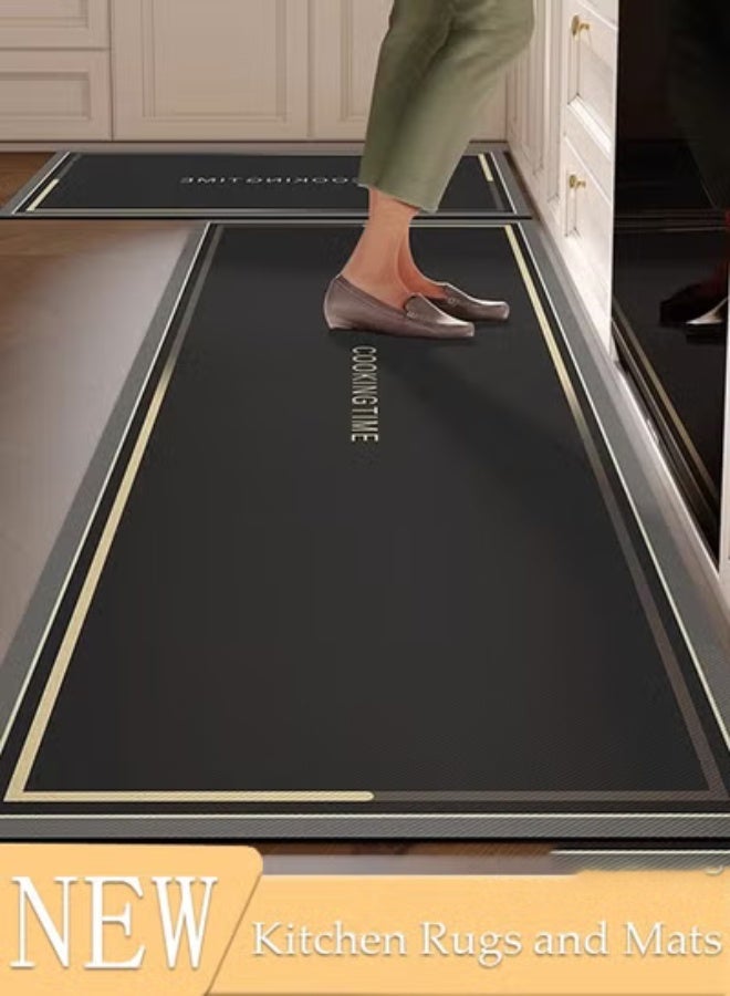 طقم سجاد مطبخ من قطعتين من طين الدياتوم، بتصميم عصري، مانع للانزلاق بفضل القاعدة المطاطية، قابل للغسل، مقاوم للزيوت والماء، سهل التنظيف، مناسب لأرضية المطبخ، المقاسات: 40*60 سم + 40*120 سم. - Image 1