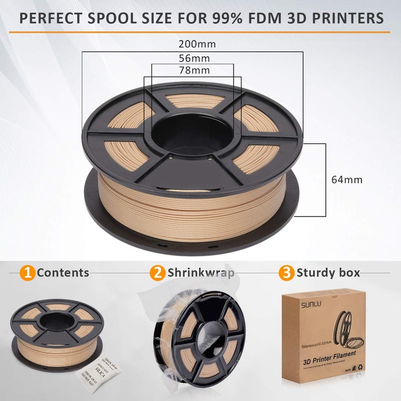 SUNLU Real Wood Fiber PLA Filament, Neatly Wound 1.75mm PLA for FDM 3D Printers, 1kg Spool (2.2lbs), Woody Scent - Image 4