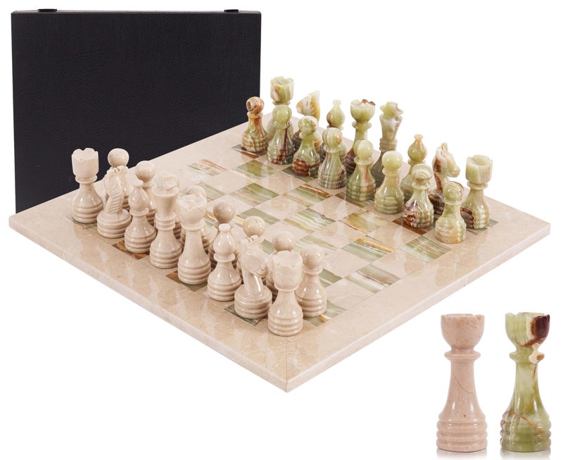 MARBLE RANGE Marble Chess Set for Adults 15 Handmade Verona Green Onyx Board Game with 32 Chess Pieces 2 Extra Queens Storage Box Luxury Travel Game Elegant Home Dcor - Image 3