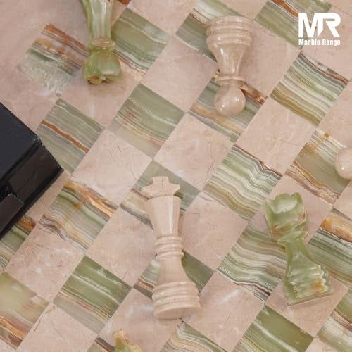 MARBLE RANGE Marble Chess Set for Adults 15 Handmade Verona Green Onyx Board Game with 32 Chess Pieces 2 Extra Queens Storage Box Luxury Travel Game Elegant Home Dcor - Image 5