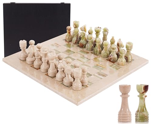 MARBLE RANGE Marble Chess Set for Adults 15 Handmade Verona Green Onyx Board Game with 32 Chess Pieces 2 Extra Queens Storage Box Luxury Travel Game Elegant Home Dcor - Image 1