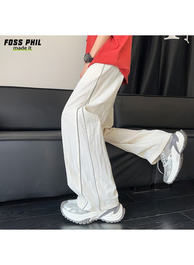 Foss Phil Men's Ice Silk Pants Spring Summer Thin High-end Loose Drape Straight Casual Pants Ck2558 White 2XL - Image 5