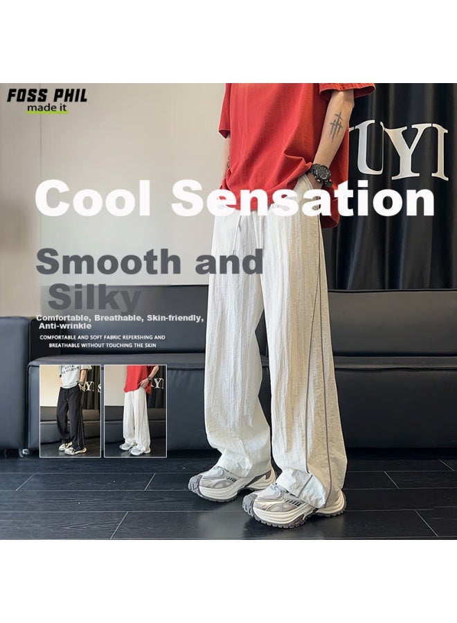 Foss Phil Men's Ice Silk Pants Spring Summer Thin High-end Loose Drape Straight Casual Pants Ck2558 White 2XL - Image 2