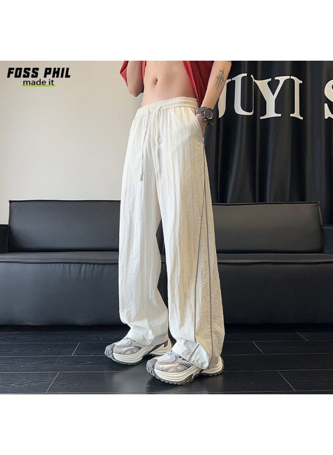Foss Phil Men's Ice Silk Pants Spring Summer Thin High-end Loose Drape Straight Casual Pants Ck2558 White 2XL - Image 4
