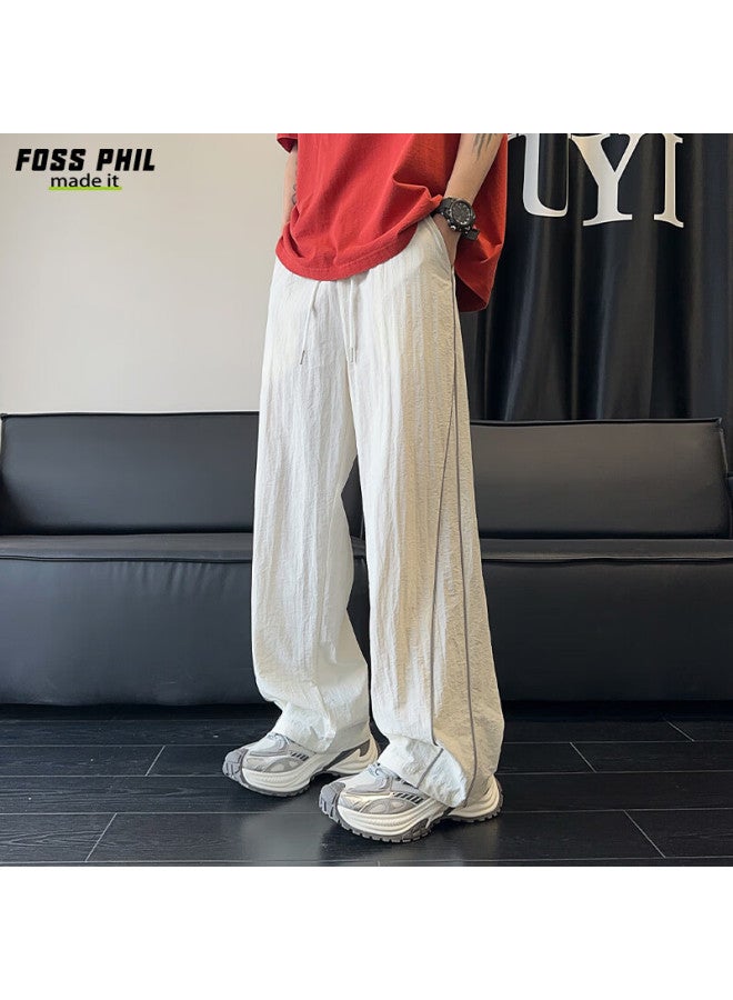 Foss Phil Men's Ice Silk Pants Spring Summer Thin High-end Loose Drape Straight Casual Pants Ck2558 White 2XL - Image 3
