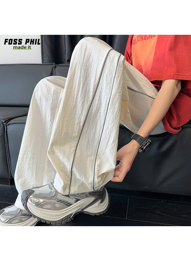 Foss Phil Men's Ice Silk Pants Spring Summer Thin High-end Loose Drape Straight Casual Pants Ck2558 White 2XL - Image 1