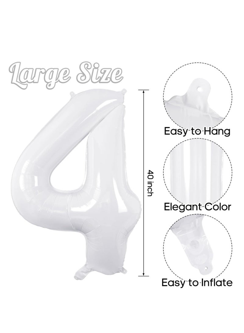 ذا بارتي بوبير بالونات بيضاء أرقام 40 بوصة بالون هيليوم رقم 4 لتزيين حفلات أعياد الميلاد والذكرى السنوية - Image 2