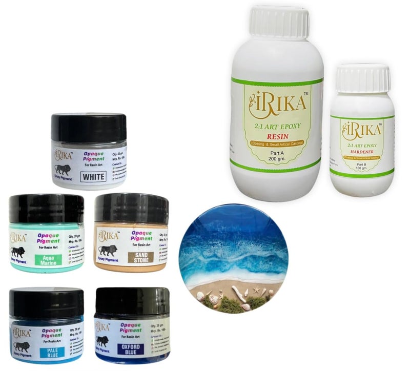 IRIKA combo Oceans Theam Opaque Paste Pigment For Resin Art with 300 gm resin set / 2:1 ratio/art and craft / 12 hr cured time / 20 min potlife - Image 1